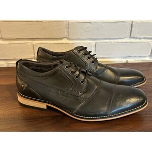 NEW Kunsto Mens Dark Grey Leather Cap Toe‎ Oxford Dress Shoes Lace Up Size 8.5